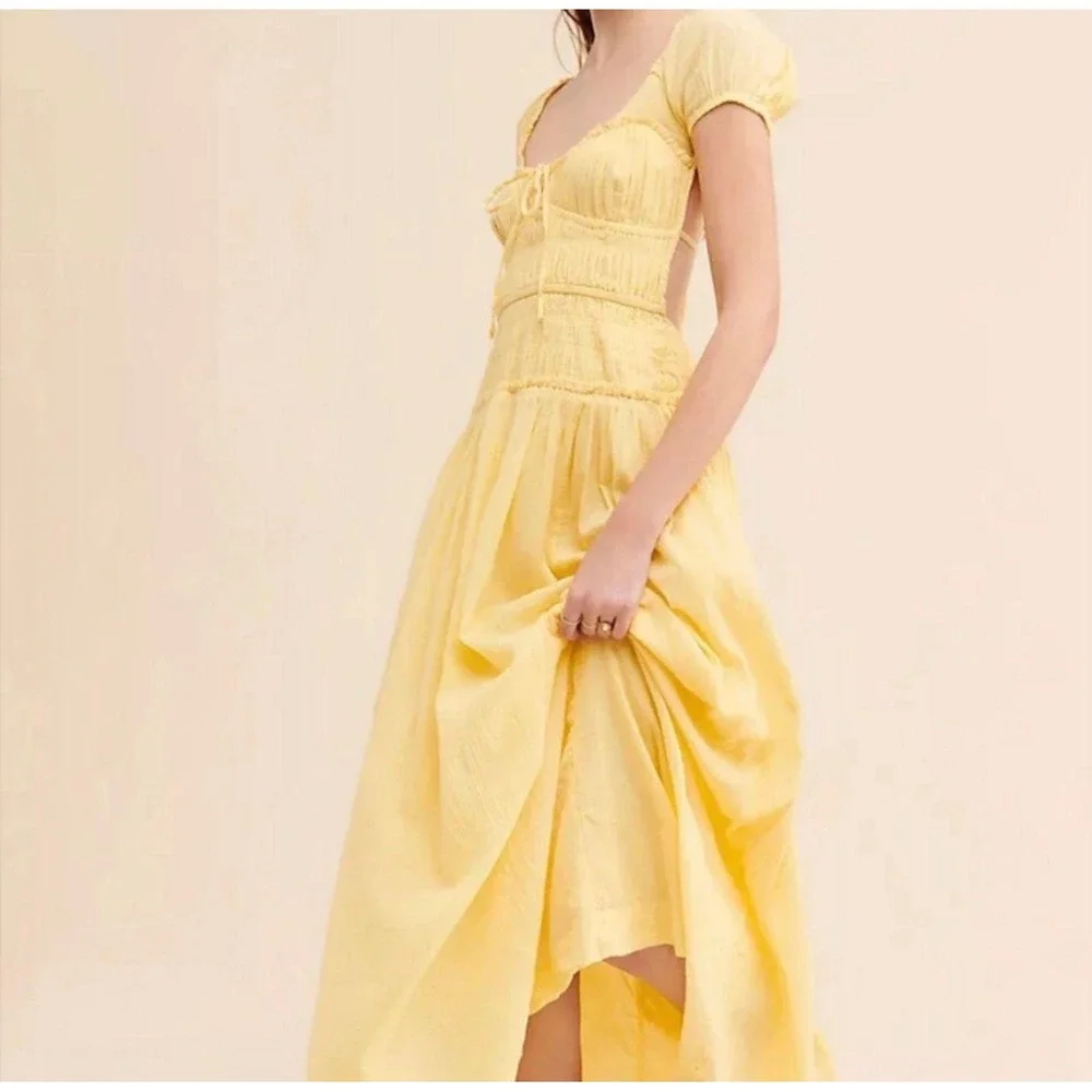 Free People Feeling Bonita Midi Dress M Women Free-est Yellow Cotton Maxi - Picture 3 of 11